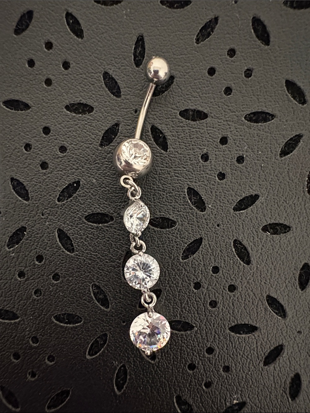 Silver Dangle Belly Button Ring with Clear Crystals - Women Jewelry